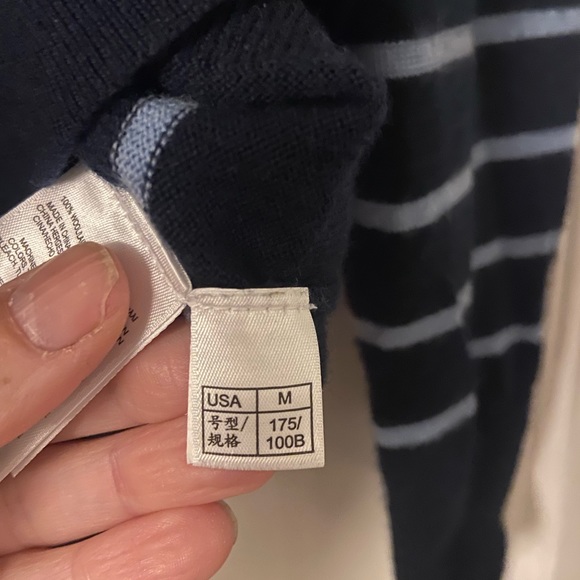 Brooks Brothers 100% Fine Merino Wool Half Zip Sweater- Navy Blue Stripes - Picture 7 of 13